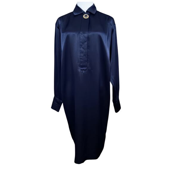 VINTAGE LIZ CLAIBORNE Satin Dress 8 Midnight Blue Tags/NOS Dressy Power Event - Picture 11 of 12